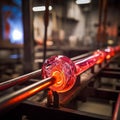 Captivating Close-Up: Skilled Glass Blower Shapes Vibrant Red-Hot Glass Rod in Well-Ventilated Studio Royalty Free Stock Photo