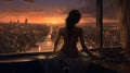 gorgeous gal enjoying the beautiful view , dusk, wallpaper, Generative AI