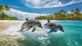 Synchronized Harmony: Graceful Dolphins in Caribbean Waters