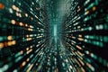 Witness the mesmerizing beauty of a tunnel of lights, illuminating a dark room with a stunning visual spectacle, A digital binary Royalty Free Stock Photo