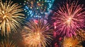 Explosions of Celestial Brilliance, A Vibrant Symphony of Fireworks Illuminating the Night Sky Royalty Free Stock Photo