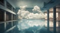 Rainclouds Gather Dramatically Above an Indoor Swimming Pool Oasis