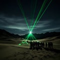 Celestial Symphony: Enchanting Green Laser Pierces Desert Night\'s Silence