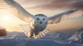 Snowy Majesty: Ethereal Flight of a Winter Wonderland\'s Owl