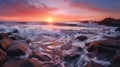 Oceanic Sunset Beauty: Scenic Seascape with Beach Landscapes and Waves