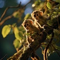 Curious Monkeys Swinging Through Tropical Canopy