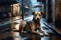 Solitary stray dog on desolate street