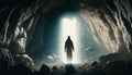 Jesus Rises from the Cave. AI Generative.