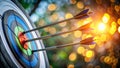 Mastering the Art of Archery Precise Aiming and Perfect Bullseye Shots in Stunning Focus Against a Blurred Background Royalty Free Stock Photo