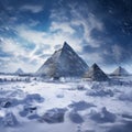 Enchanting Winter: Snow-Cloaked Pyramids of Gizeh\'s Majestic Splendor Royalty Free Stock Photo