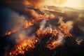 Inferno: Aerial View of Intense Wildfire Engulfing Forest at Golden Hour