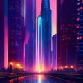 Witness the September Equinox in a futuristic cityscape, towering skyscrapers surrounded by a halo of light