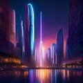 Witness the September Equinox in a futuristic cityscape, towering skyscrapers surrounded by a halo of light