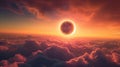 Witness a solar eclipse emerging in the sky above a blanket of clouds, Ai Generated Royalty Free Stock Photo