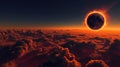 Witness a solar eclipse emerging in the sky above a blanket of clouds, Ai Generated Royalty Free Stock Photo