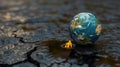Witness the startling contrast as an Earth globe floats on a gasoline puddle, igniting into flames. Ai Generated