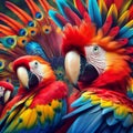 Vibrant Scarlet Macaw Parrots: Ara Macao Royalty Free Stock Photo