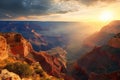 Witness the stunning beauty of the sun setting over the majestic Grand Canyon, A breathtaking view of the Grand Canyon at sunrise