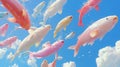 Surreal River Fish Jump from Clouds into Upward Skyward Flow
