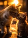 Tender Moment Female Cat Kissing Cute Kitten\'s Forehead - A Generative AI Masterpiece