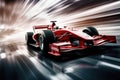 Witness the thrilling sight of a red race car speeding through the air at an exhilarating pace, Formula one racing car at high Royalty Free Stock Photo