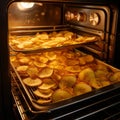 Golden Bliss: Crisps Baking to Perfection in Warm Oven Glow