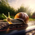 Rural Street Racers: AI-Generated Snail Speeding through the Countryside