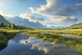 Eternal Beauty: A Scenic Blend of Mountains, Lake, and Blue Sky