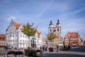 Wittenberg, Germany - May 5, 2023: Famous old town with historic buildings in Lutherstadt Wittenberg, Germany