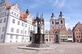 Wittenberg, Germany - May 5, 2023: Famous old town with historic buildings in Lutherstadt Wittenberg, Germany