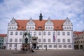 Wittenberg, Germany - May 5, 2023: Famous old town with historic buildings in Lutherstadt Wittenberg, Germany