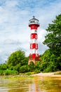 Wittenbergen lighthouse on the Rissener Ufer near Hamburg. Historic lighthouse on the Elbe