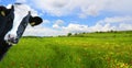 Witty cow, Dairy cow with prairie as background