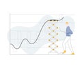 Witty vector illustration how person lifts stock. Curve is increas. Easy investment. For article, post