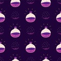 Wizard bottles seamless pattern Magic violet cartoon potion bottles Cute halloween dark background