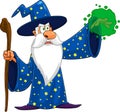 Wizard Cartoon Character With A Cane Making Magic