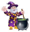 Wizard Cartoon Character and Cauldron