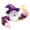 Wizard Cartoon Character Ponting Down over Sign Royalty Free Stock Photo