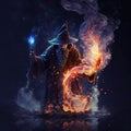 A wizard casting fire spell digital art