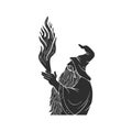 Wizard Casting Fire Spell Silhouette Illustration. Magical Power And Fantasy Theme Isolated Vector Illustration Royalty Free Stock Photo