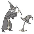 Wizard Casting Magic Spell with Wand and Hat Vector Illustration for Fantasy Art Royalty Free Stock Photo