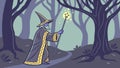 Wizard Casting Spell in Dark Forest Vector Art, vector design Generative AI Royalty Free Stock Photo