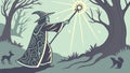 Wizard casting spell in forest, symbolizing magic, fantasy, and ancient power, vector design Generative AI Royalty Free Stock Photo