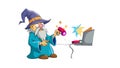 Wizard Casting Spell with Laptop, Modern Sorcery, vector design Generative AI Royalty Free Stock Photo
