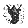 Wizard Casting Spell Silhouette Illustration. Mystical Magic And Sorcery Theme Isolated Vector Illustration Royalty Free Stock Photo