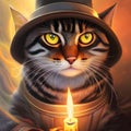 Wizard cat wearing a witch hat Royalty Free Stock Photo