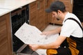The wizard in the form reads the instructions for installing or servicing the dishwasher