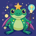 Wizard frog with magic wand. Cartoon vector illustration Royalty Free Stock Photo