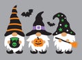 Cute Three Halloween Wizard Gnomes Vector Illustration