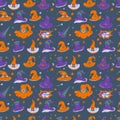 Wizard hat Halloween colored different hats stars magic magic wand purple orange colors Royalty Free Stock Photo